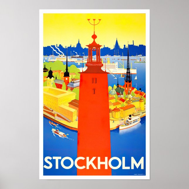 Stockholm Sweden vintage travel Poster (Front)