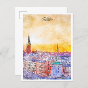 Stockholm Sweden vintage travel watercolor Postcard