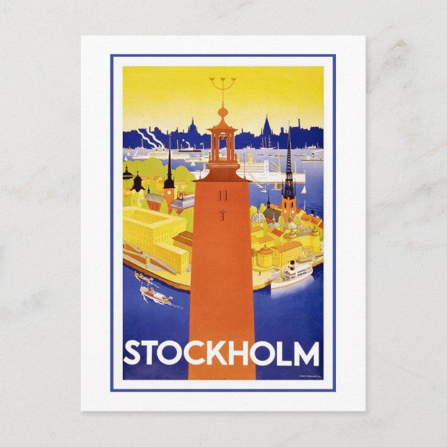 "Stockholm" Vintage Travel Poster Postcard (Front)