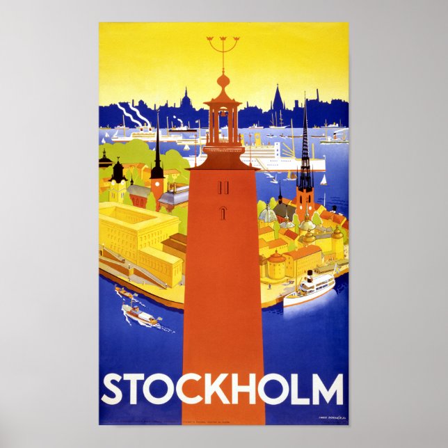Stockholm Vintage Travel Poster Restored (Front)