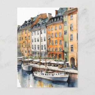 Stockholm watercolor art postcard