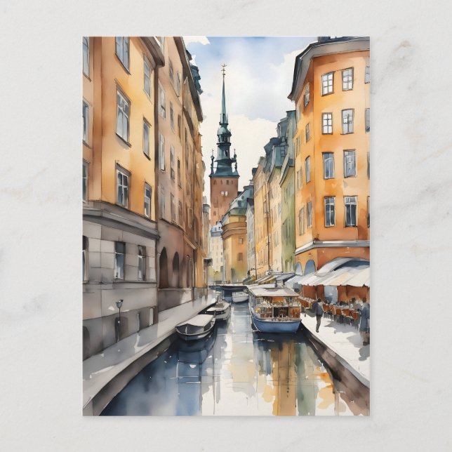 Stockholm watercolor art postcard (Front)