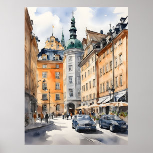 Stockholm watercolor art poster