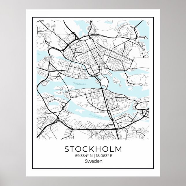 Stockholm White Map - Map Wall Art Decor (Front)