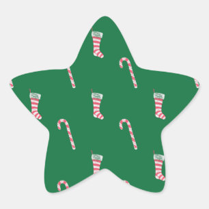 Stocking & Candy Cane Pattern Star Sticker