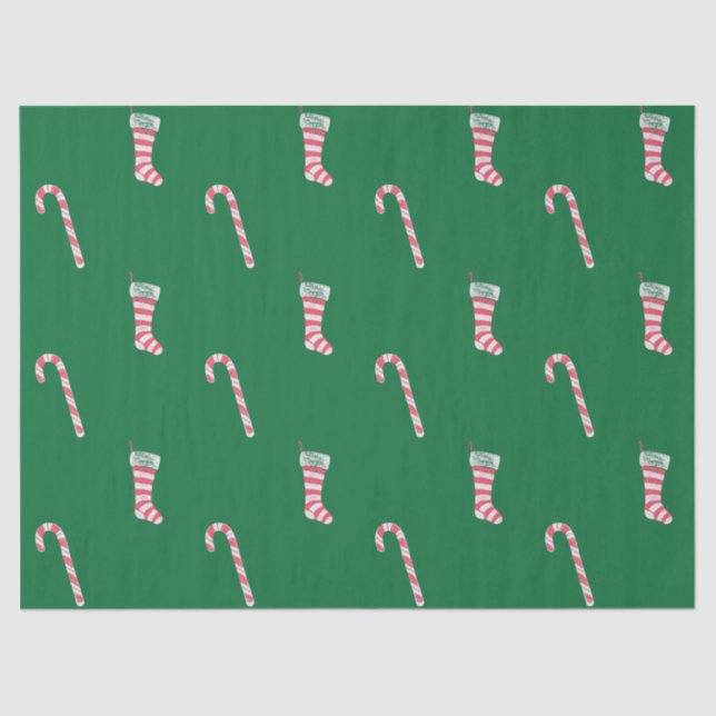 Stocking & Candy Cane Pattern Tissue Paper (Front)