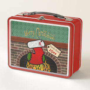Stocking Over Fireplace Card Keeper (Personalised) Metal Lunch Box