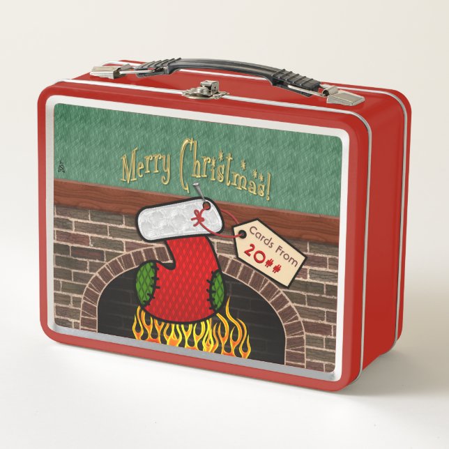 Stocking Over Fireplace Card Keeper (Personalised) Metal Lunch Box (Front)