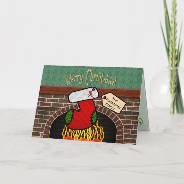 Stocking Over Fireplace (Personalised) Holiday Card (Front)