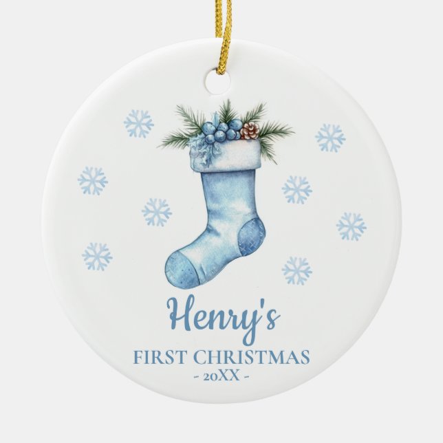 Stocking Personalized Baby's First Christmas Ceramic Tree Decoration (Front)