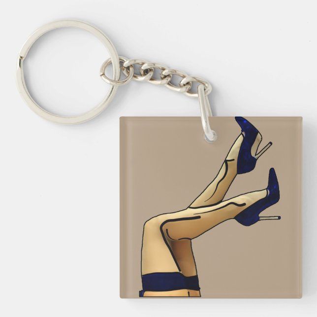 Stockings and Blue Stiletto Heels Key Ring (Front)