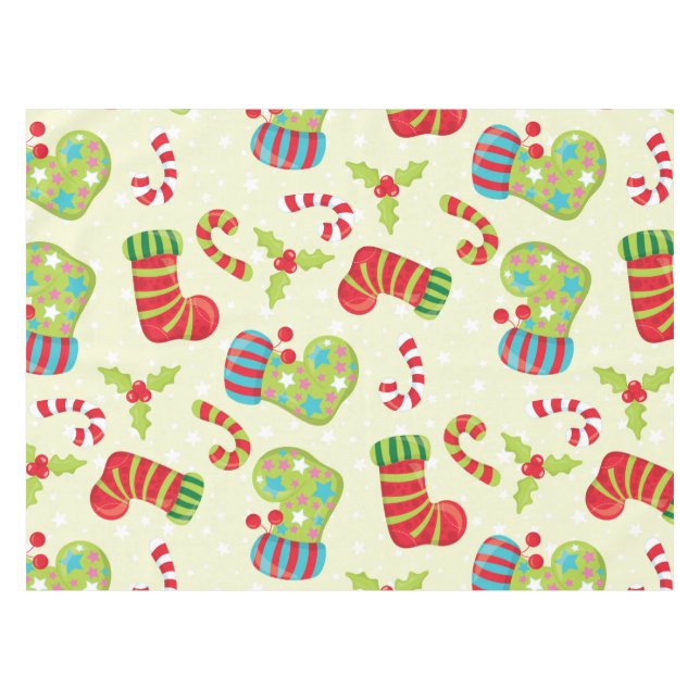 Stockings and Candy Canes Christmas Tablecloth (Front (Horizontal))