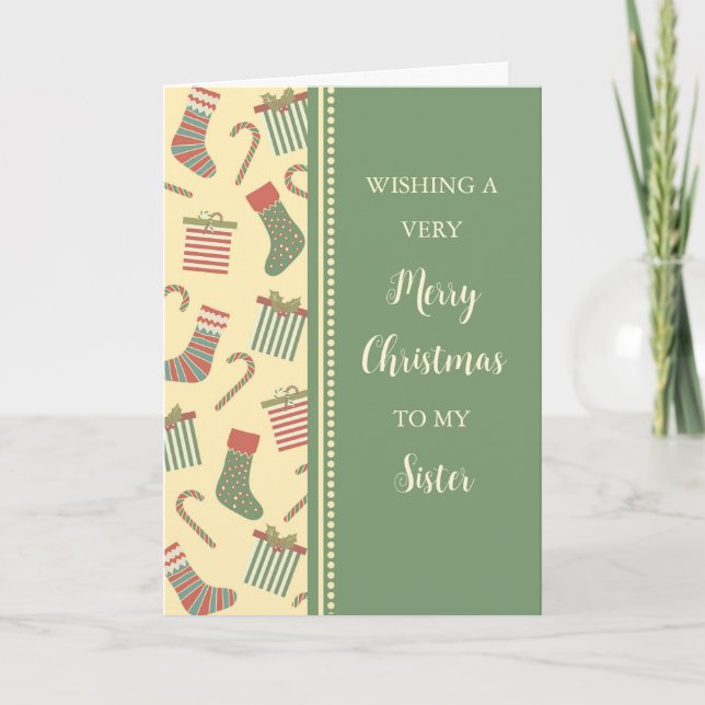 Stockings & Gifts Sister Merry Christmas Card (Front)