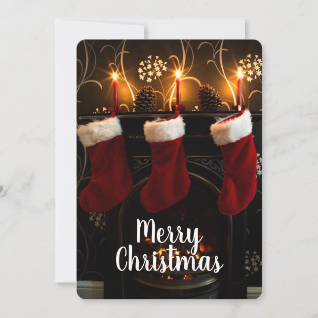Stockings Hanging on the fireplace Holiday Card (Front)