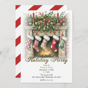 Stockings Hung by the Fireplace Holiday Party Invitation