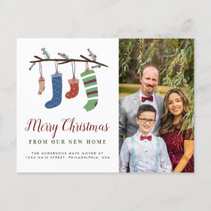 Stockings Merry Christmas New Home Family Moving Announcement Postcard
