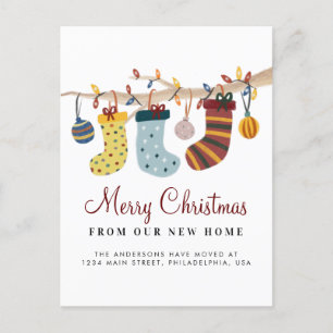 Stockings Merry Christmas New Home Holiday Moving Announcement Postcard