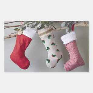 **STOCKINGS ON MANTEL** CHRISTMAS RECTANGULAR STICKER