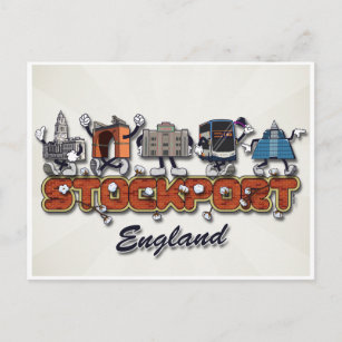 Stockport cartoon characters postcard