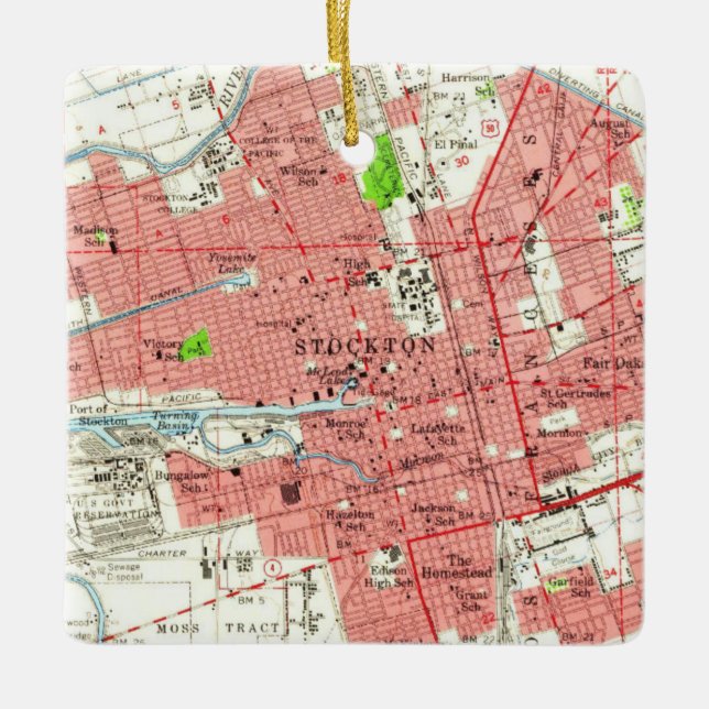 Stockton CA 1955 Map Ceramic Ornament (Front)