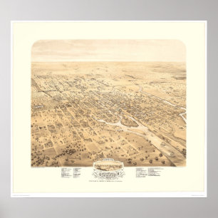 Stockton, CA Panoramic Map 1870 (1667A) - Restored Poster