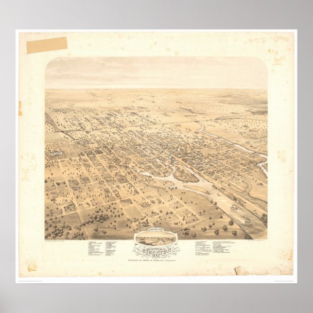 Stockton, CA Panoramic Map 1870 (1667A)-Unrestored Poster (Front)