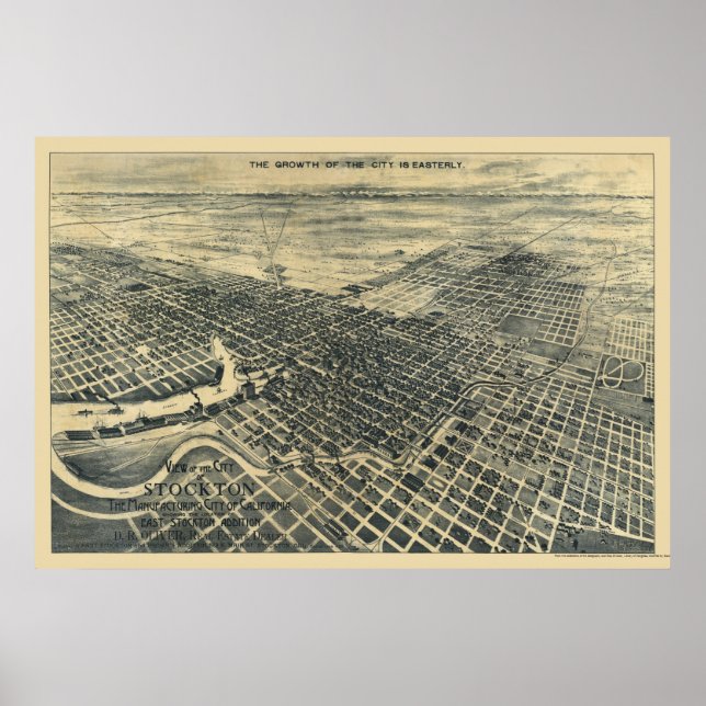 Stockton, CA Panoramic Map - 1895 Poster (Front)