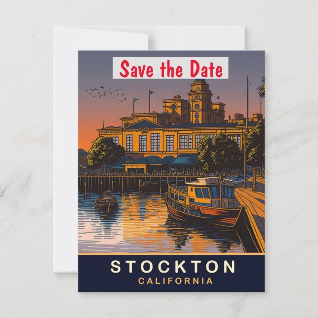 Stockton, California, Travel Postcard,  Save The Date (Front)