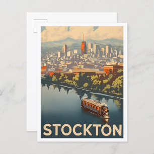 Stockton California Vintage Travel Illustration Postcard