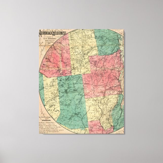 Stoddard's Map of the Adirondack Wilderness, 1883 Canvas Print (Front)