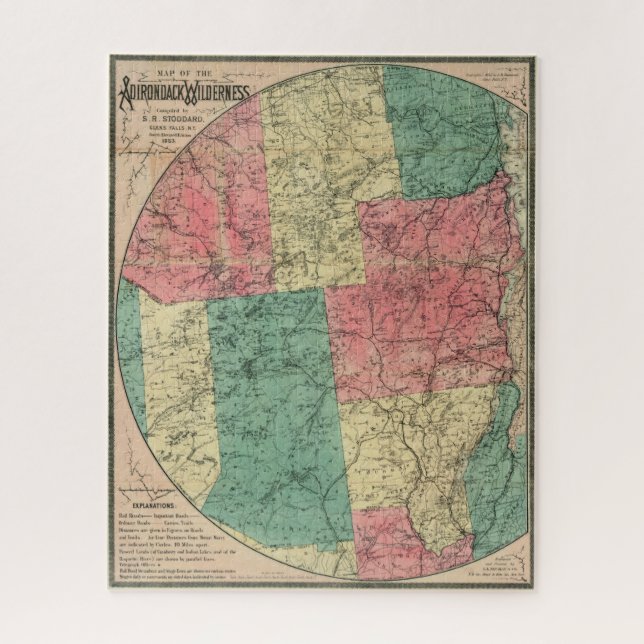 Stoddard's Map of the Adirondack Wilderness, 1883 Jigsaw Puzzle (Vertical)