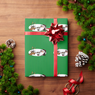 Stogie Santa and Reindeer Green Wrapping Paper