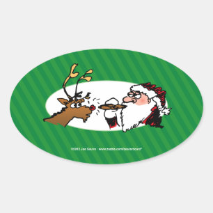 Stogie Santa Funny Cartoon Oval Sticker