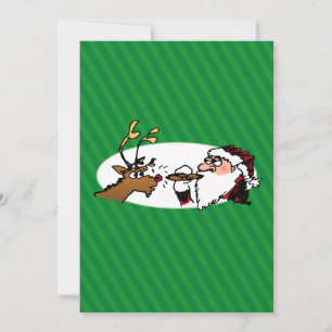 Stogie Smoking Santa Funny Green Stripe Christmas Holiday Card