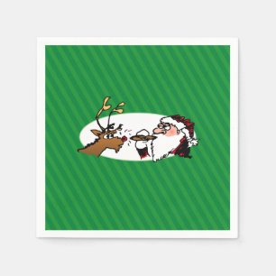Stogie Smoking Santa Funny Green Stripe Christmas Napkin