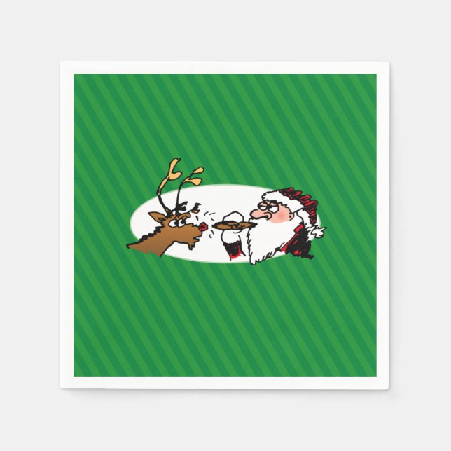Stogie Smoking Santa Funny Green Stripe Christmas Napkin (Front)