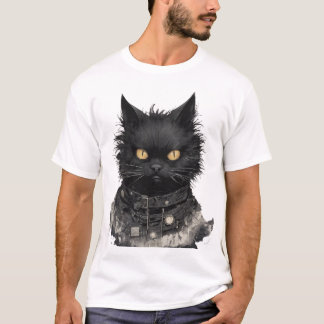 Stoic Black Cat with Golden Eyes T-Shirt