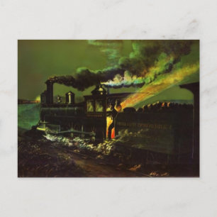 Stoking the Iron Horse ~ Midnight Train POSTCARD