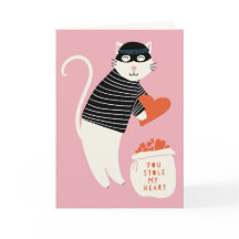 Stole My Heart Cat Burglar Valentine Greeting Card