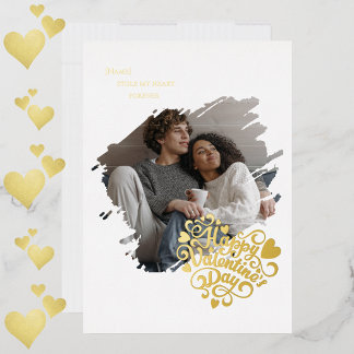 Stole My Heart Valentine's Day Photo Personalized Foil Holiday Card