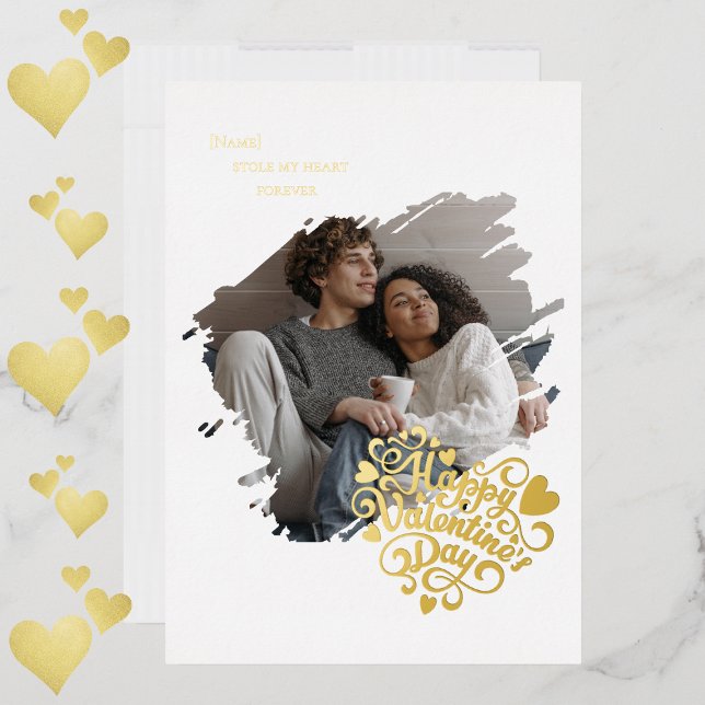 Stole My Heart Valentine's Day Photo Personalized Foil Holiday Card (Creator Uploaded)