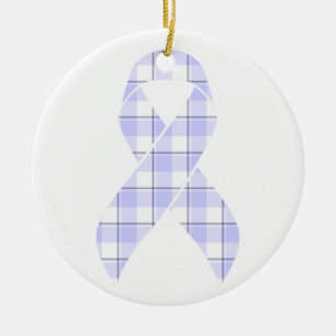 Stomach Cancer Awareness Plaid Periwinkle Ribbon Ceramic Tree Decoration