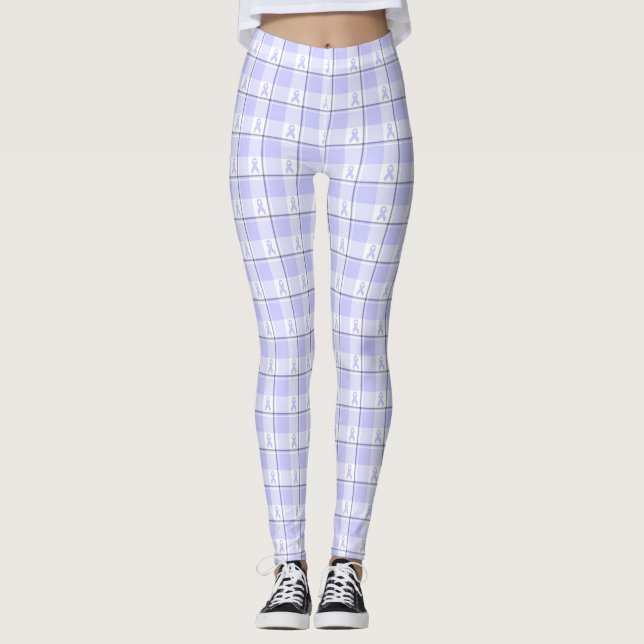 Stomach Cancer Awareness Plaid Periwinkle Ribbon Leggings (Front)