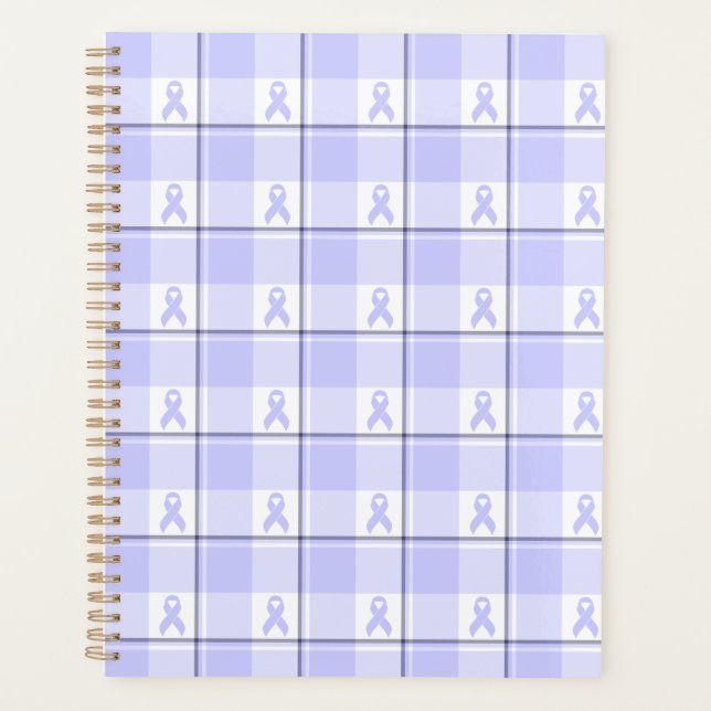 Stomach Cancer Awareness Plaid Periwinkle Ribbon Planner (Front)