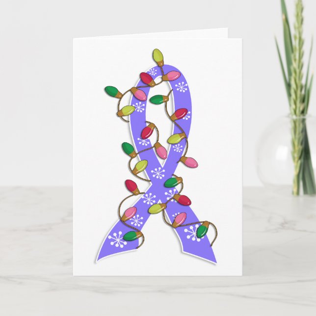 Stomach Cancer Christmas Lights Ribbon Holiday Card (Front)
