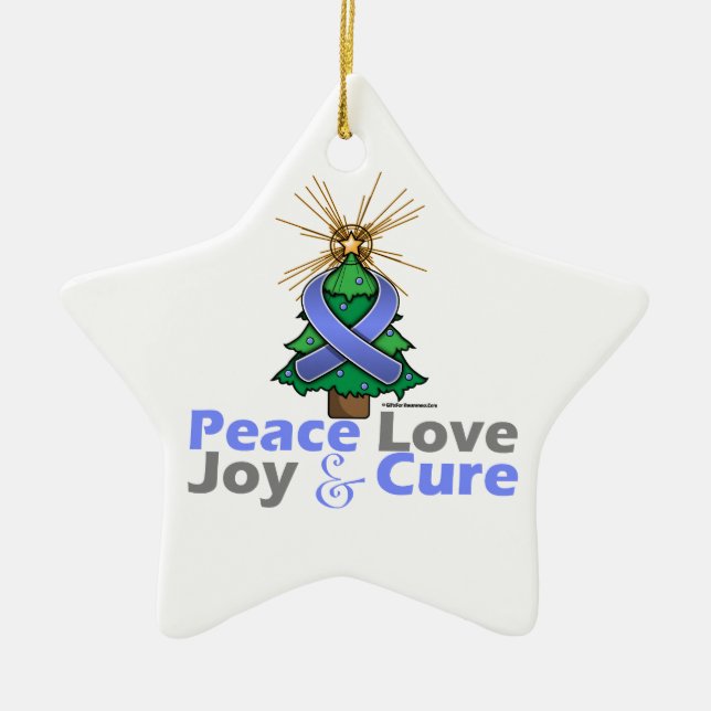 Stomach Cancer Peace Love Joy Cure Ceramic Tree Decoration (Front)