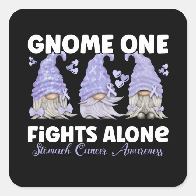 Stomach Cancer Periwinkle Blue Ribbon Gnome Square Sticker (Front)