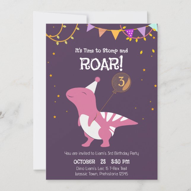 Stomp and Roar 3rd Birthday Invitation (Front)