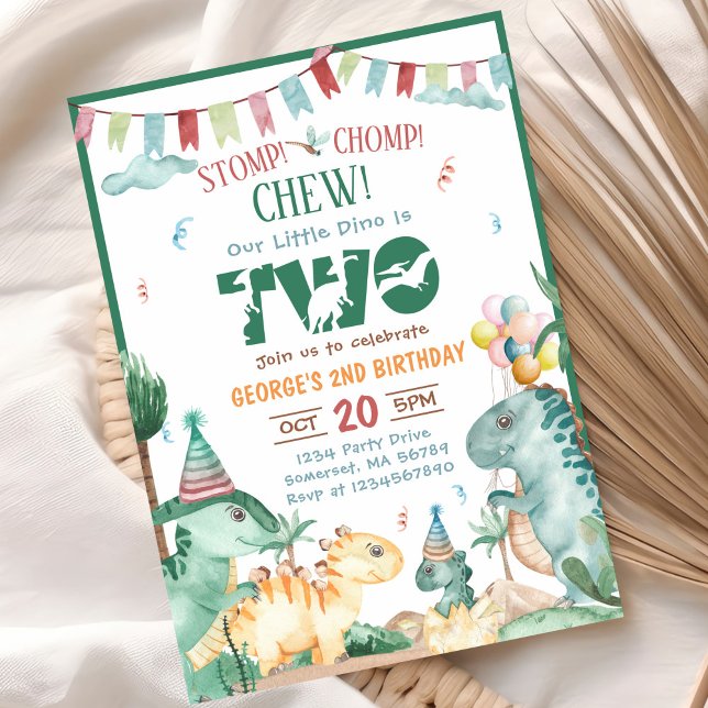 STOMP CHOMP AND CHEW Dinosaur 2nd Birthday Invitation (Creator Uploaded)