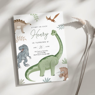 Stomp, Chomp and Roar! Dinosaurs Birthday Invitation